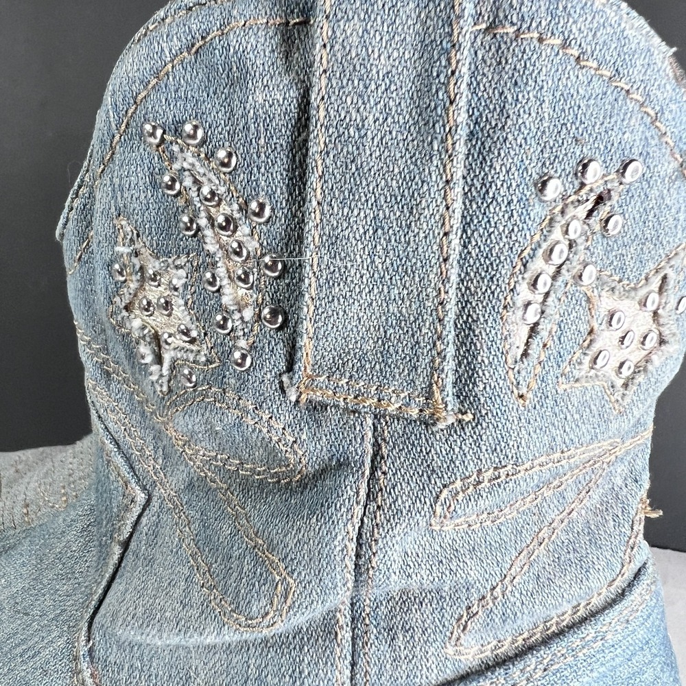 Zigi Soho Denim Western Cowboy Boots Star Rhinestone Y2K Womens 10 - Picture 6 of 11